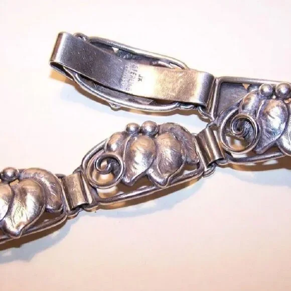 JosKahn Denmark Danish Modern Sterling Silver Link Bracelet - Stylized Florals